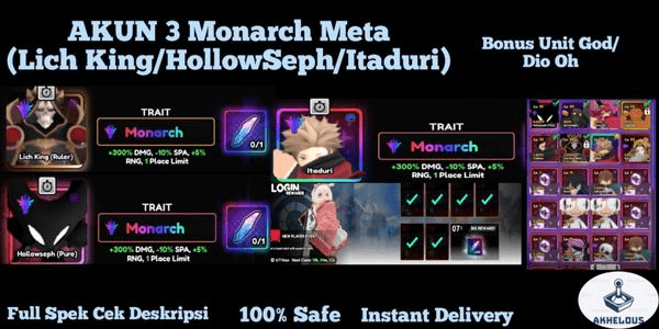 Gambar Product Akun 3 Monarch Meta (LichKing/Hollowseph/Itaduri) + God + New Player Login Reward 6/7