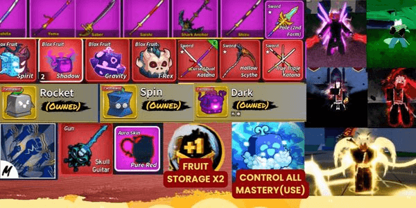 Gambar Product AKUN BLOXFRUIT LEVEL MAX V4 ANGEL GHOUL CYBORG HUMAN RABBIT-SA-PERM BLADE, SPIN, DARK-ALL MYTICH SWORD-GH-GP FRUIT STORAGE-SKULLGUITAR-CONTROL ALL MAST