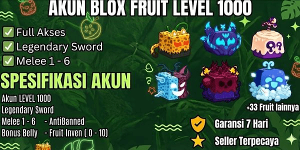 Gambar Product Blox Fruit Account Level 1000! MANY BONUSES!