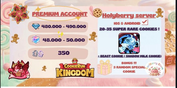 Gambar Product CRK [ Hollyberry Server ] Premium Account ( Super Rare Cookie + Crystal ) + Shadow Milk Cookie