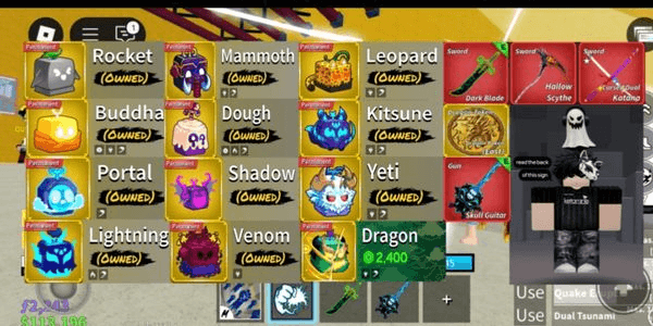 Gambar Product 12 permanent fruits, 6 game pass, 34 swords, 6 fighting style, 34 accessories, avatar berobux