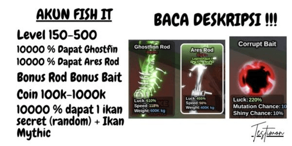 Gambar Product Akun Fish It [10000% Ghostfin Rod, 10000% Ares Rod + Corrupt Bait + 1 Secret Random Fish]
