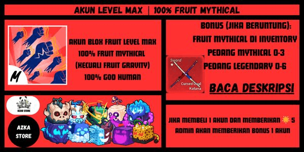 Gambar Product AKUN LEVEL MAX | MYTHICAL FRUIT (KECUALI GRAVITY FRUIT) | GOD HUMAN