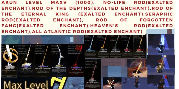 Gambar Product AKUN LEVEL MAX,NO-LIFE ROD,ROD OF THE DEPTHS,ROD OF THE ETERNAL KING,SERAPHIC ROD, ROD OF FORGOTTEN FANG,HEAVEN’s ROD,ALL ATLANTIC ROD | Fisch