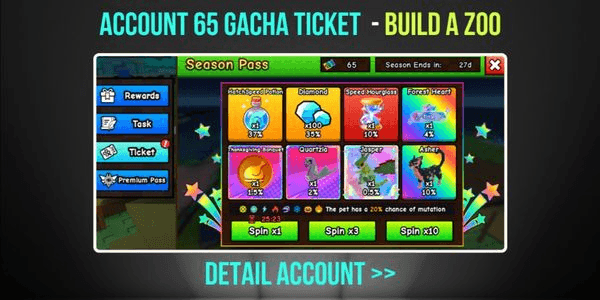 Gambar Product Account Build A Zoo (65 Gacha Ticket) – Ready to Spin!