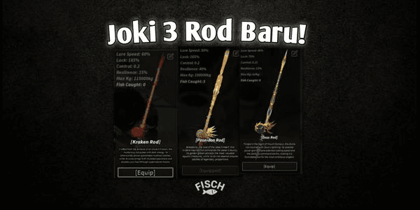 Gambar Product Joki 3 Rod Terbaru! [Fisch] Poseidon Rod,Zeus Rod,Kraken Rod