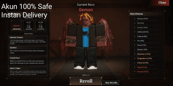 Gambar Product Akun Starter Race Demon 0.5 % (Mythic) - The Forge