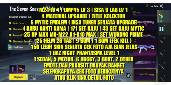 Gambar Product PUBG SULTAN 11 SENJATA LAB | 25 RP MAX | WUKONG PRIME | 6 EMBLEM MYTIC | 150 SET BAJU | 40+ SET BAJU MYTIC