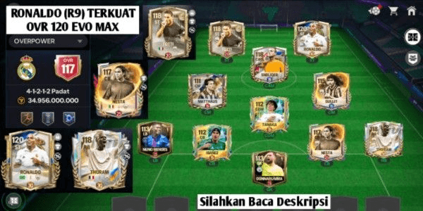 Gambar Product AKUN FC MOBILE SULTAN RONALDO TERKUAT OVR 120 EVO MAX & TOTTI GULLIT SNEIJER THURAM NESTA, SQUAD OVR 117 OTW OVR 118, SIAP TEMPUR FC CHAMP‼️