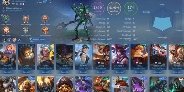 Gambar Product AKUN MURAH SKIN 44 HERO 53 SPESIAL ZHASK,TERIZLA,GROCK,JHONSON,LIMITED MIYA,DLL