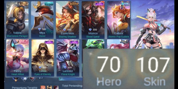 Gambar Product (784) Akun Mobile Legend GG Murah ( Hero + Skin Banyak )