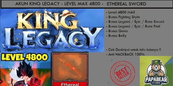 Gambar Product AKUN KING LEGACY - LEVEL MAX - ETHEREAL SWORD - BONUS