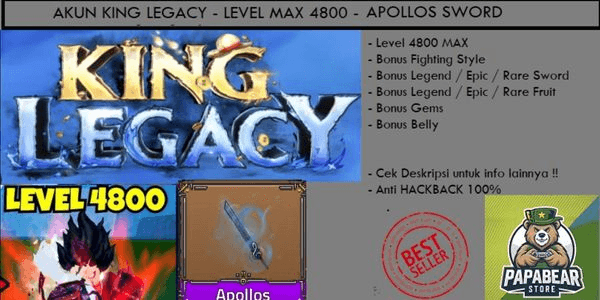 Gambar Product AKUN KING LEGACY - LEVEL MAX - APOLLOS SWORD - BONUS