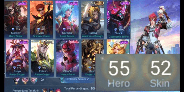 Gambar Product (784) Akun Mobile Legend GG Murah ( Hero + Skin Banyak )