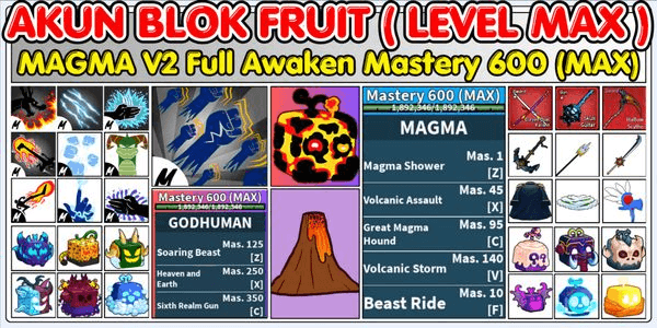 Gambar Product MAGMA V2 FULL AWAKEN Mastery 600 (MAX) + Godhuman Mastery 600 (MAX)