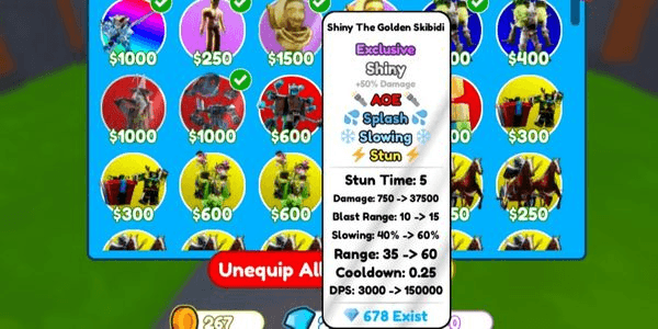 Gambar Product Shiny The Golden Skibidi (EXCLUSIVE) Toilet Tower Defense