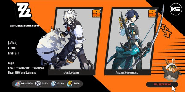 Gambar Product [Asian] Starter Lycaon, Harumasa| MC Belle [Female] Adventure Rank 9-11 Zenless Zone Zero