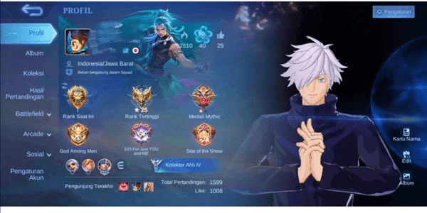 Gambar Product CHEAP ACCOUNT SKIN XAVIER JJK GOJO, COLLECTOR BADANG, STAR ANGELA, LIMIT VEXANA, ETC