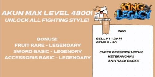 Gambar Product Akun King Legacy Max Level 4800 + Unlock All Fighting Style