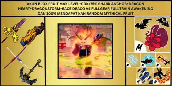Gambar Product Blox Fruit Account(Level Max)(CDK, 75% Shark Anchor,DragonHeart,DragonStorm)Race Draco V4 Fullgear Fulltrain