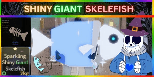 Gambar Product Shiny Sparkling Giant Skelefish AKA Sans Undertale Easter Egg Fish ~@FischFright 2024 Limited Event~