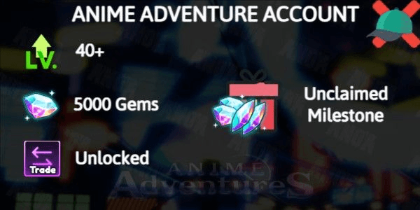 Gambar Product Starter Account ( Level 40, Unverified, 5000 Gems, Unclaimed Level Milestone, Trading System Unlocked) | Anime Adventures