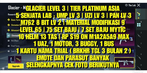 Gambar Product PUBG GLACIER LEVEL 3 | 5 SENJATA LAB | 75 SET BAJU