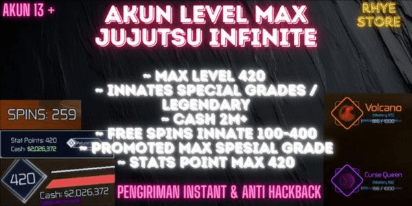 Gambar Product Akun Level Max 420 Jujutsu Infinite