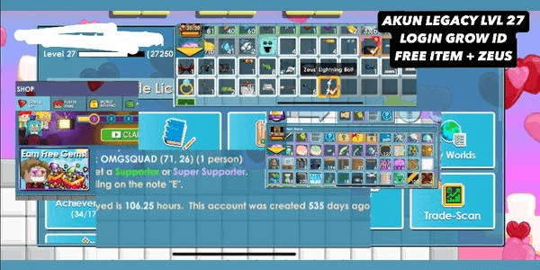 Gambar Product AKUN LEGACY LEVEL 27 LOGIN GROW ID FREE MANY ITEM + ZEUS