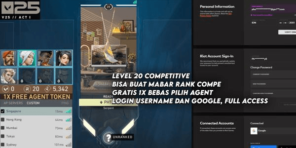 Gambar Product Akun Starter Level 20 Valorant, Smurf, Siap Competitive Valo