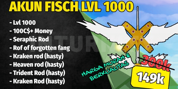 Gambar Product AKUN FISCH LVL MAX - BONUS 100+ C$ MONEY - SERAPHIC ROD - POSEIDON ROD - KRAKEN ROD - FORGOTTEN FANG ROD