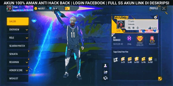 Gambar Product Akun Freefire Vault 806 | Evo 14 & Max 7 | Baju Dyinamix Duo | Bundle Blue Lock & Bandit Merah | Rambut Kakashi | SG Evo & Rapper