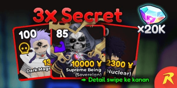 Gambar Product Akun Lvl 100+ ( 3x Secret + 20K Gems ) Anime Adventures
