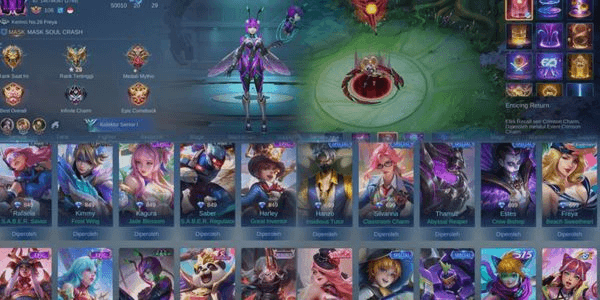 Gambar Product Cheap Account Skin 162 Hero Max 8Epic Angela, Kimmy, Saber, Rafa, Harley, Kagura, Freya, Carmila Recal Abyss