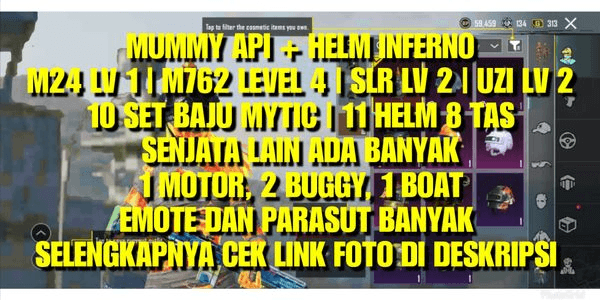 Gambar Product PUBG MUMMY API | HELM INFERNO | M762 8-BIT UNICORN LEVEL 4 | RP A8A9A10 MAX