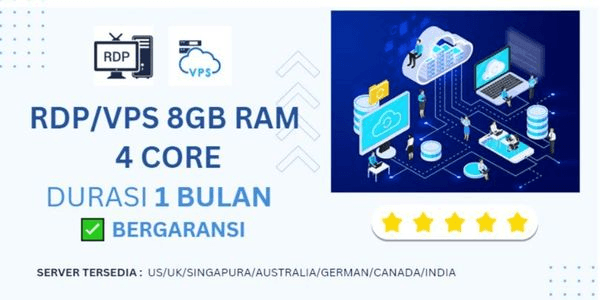 Gambar Product RDP/VPS 8GB RAM | 4 CORE | 1 BULAN | BERGARANSI