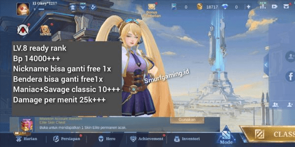 Gambar Product #003AKUN ML AKUN SMURF LV.8 READY RANK MURAH DAN AMAN ANTI HACK BACK