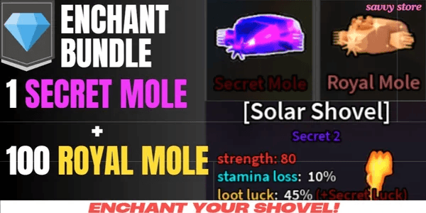 Enchant Bundle 1 Secret Mole + 100 Royal Moles | Dig It RBL