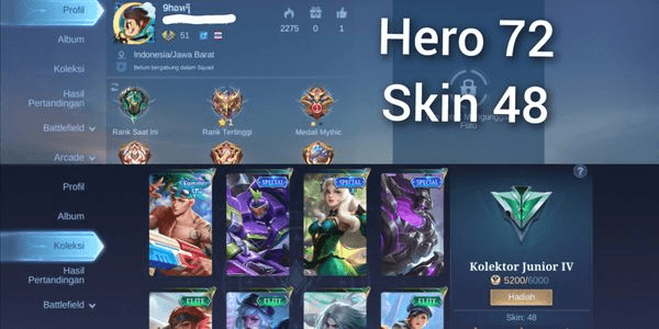 Gambar Product Akun Mobile Legends Murah Hero + Skin Banyak