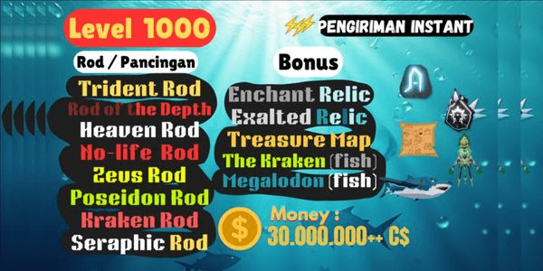 Gambar Product Akun Fisch RBL lvl MAX+ Seraphic ROD, ROTD + MEGALODON