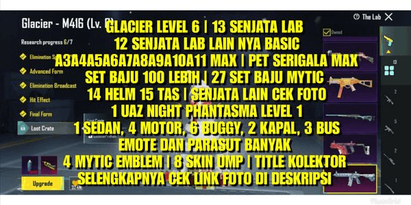 Gambar Product PUBG GLACIER LEVEL 6 | 13 SENJATA LAB | 9 RP MAX | PET SERIGALA MAX | TITLE KOLEKTOR | UC 307 | 4 MYTIC EMBLEM