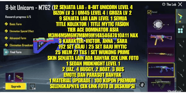 Gambar Product PUBG 8-BIT UNICORN LEVEL 4 | GROZA LEVEL 2 | 13 RP MAX 3 RP ON | TITLE KOLEKTOR, MYTIC FASION, TIER ACE DOMINATOR ASIA,  LEVEL 73