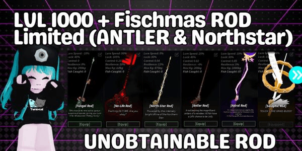 Gambar Product Fisch Account LVL 1000 + Antler Rod, Astral Rod, Northstar Rod (LIMITED FISCHMAS ROD)