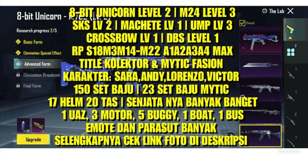 Gambar Product 8-BIT UNICORN LV 2 | UMP45 LV 3 | M24 LV 3 | SKS LV 3 | 13 RP MAX | TITLE KOLEKTOR DAN MYTIC FASION | 150 SET BAJU