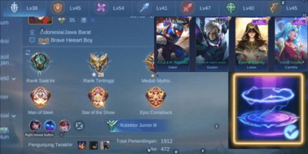 Gambar Product (779) MLBB Account Emblem GG Recall Sea Of Anvil Bags Bags, Epic Saber, Gs, Lunox, Carmilla