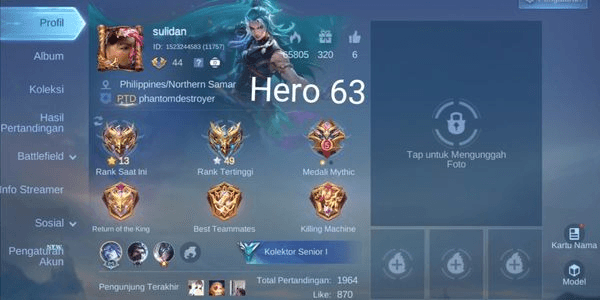 Gambar Product PROMO RAMADHAN Akun Mobile Legends Hero63 Skin101 1CC 1LB 19Epic Bagus Banget Aman Garansi Nickname Sulidan