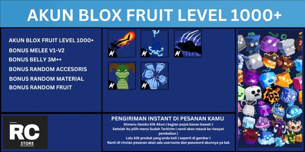Gambar Product ACCOUNT BLOX FRUIT LEVEL 1000+ (3M+ BELLY SUITABLE FOR GACHA) RANDOM FRUIT