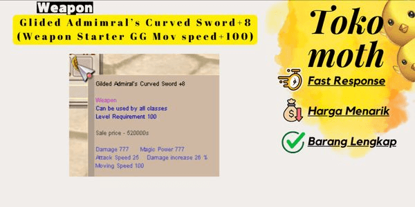 Gambar Product Glided Admiral’s Curved Sword+8 (Weapon Starter GG Mov speed+100)