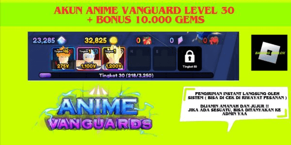 Gambar Product Akun Anime Vanguard Level 30 + Bonus 10,000 Gems