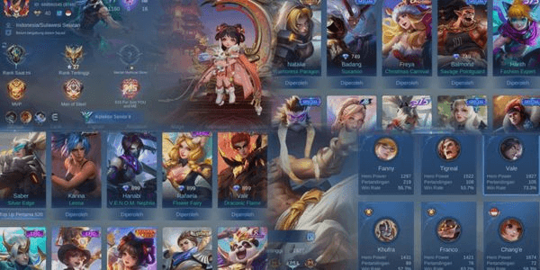 Gambar Product Cheap Account Lunar Change, Lightborn Tigreal, 5 Epic YSS, Harley, Valir, Hanabi, Rafaela Skin, 93 Heroes, 69% Win Rate GG.